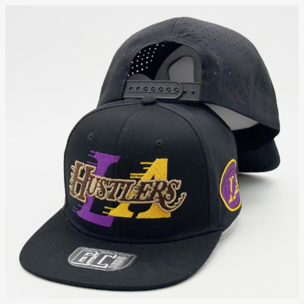 Vintage LA Hustlers Snapback Hat, Embroidered Basketball Cap, Purple Gold Streetwear