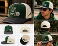 Vintage A's Baseball Snapback Hat, Green Cream Performance Cap, Embroidered Athletics Logo