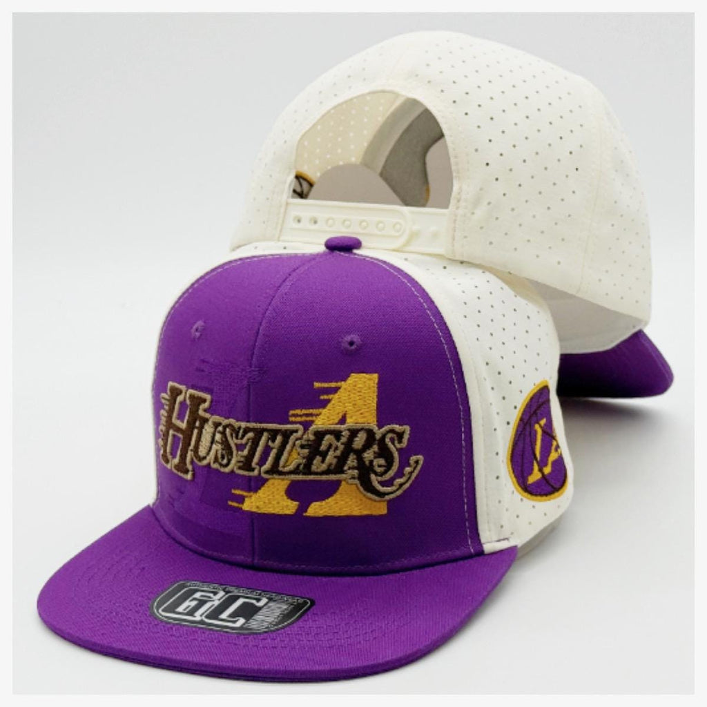Vintage LA Hustlers Snapback Hat, Embroidered Basketball Cap, Purple Gold Streetwear