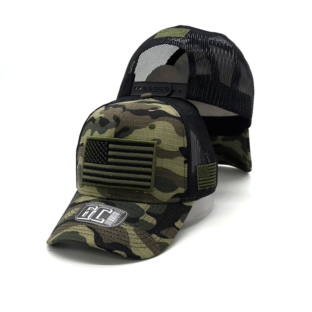 3D American Flag Camo Trucker Hat | Tactical USA Snapback Cap | Black Mesh Camouflage Baseball Hat | Patriotic Military Style Hat