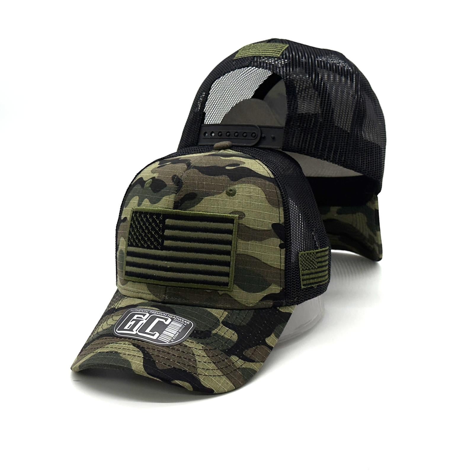 3D American Flag Camo Trucker Hat | Tactical USA Snapback Cap | Black Mesh Camouflage Baseball Hat | Patriotic Military Style Hat