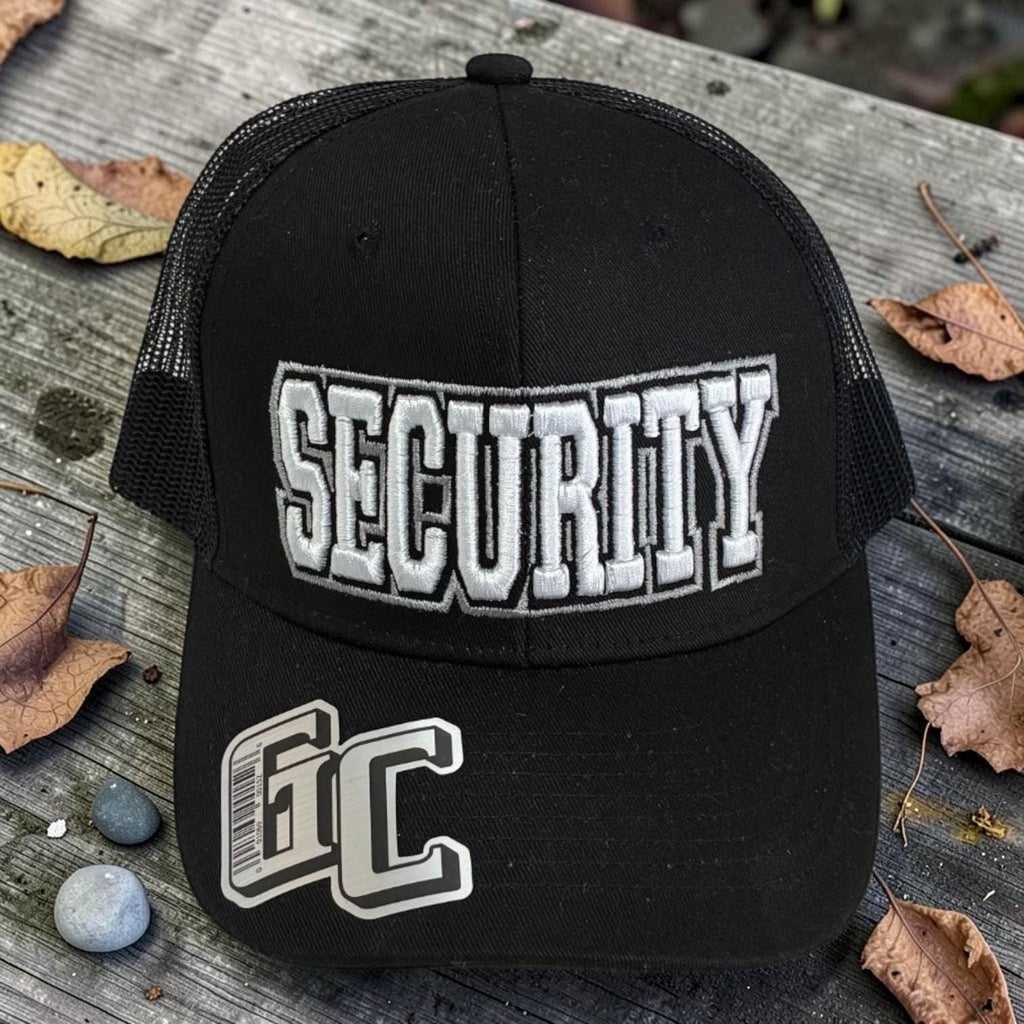 3D Embroidered Security Trucker Hat | Black Mesh Snapback Cap | Bold Security Baseball Hat | Adjustable Tactical Style Hat