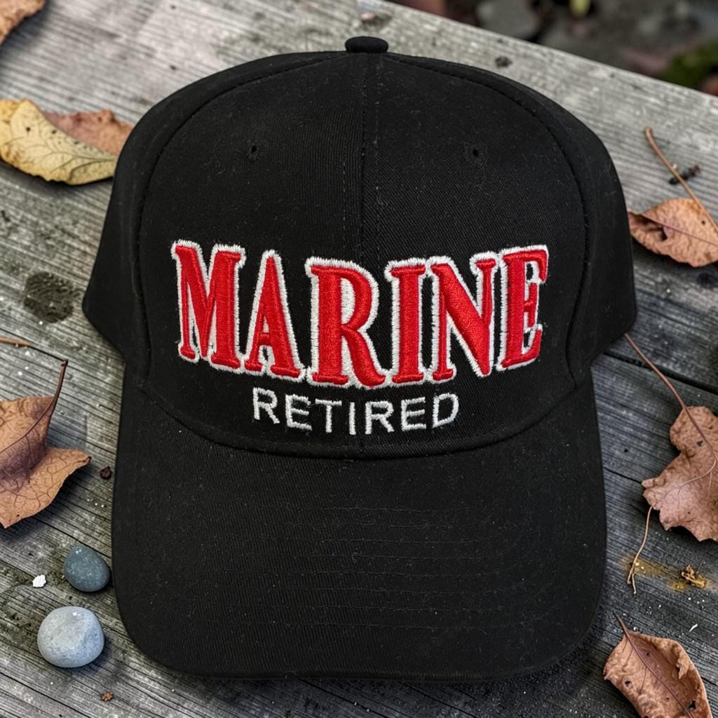 Marine Retired Hat, 3D Puff Embroidered Veteran Baseball Cap, Patriotic USA Military Pride