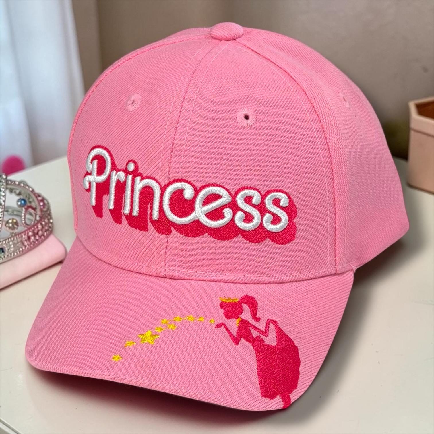 Girls Princess Baseball Cap | Kids Princess Hat | Pink Adjustable Snapback Cap | Embroidered Princess Crown Hat | Toddler Youth Girls Gift