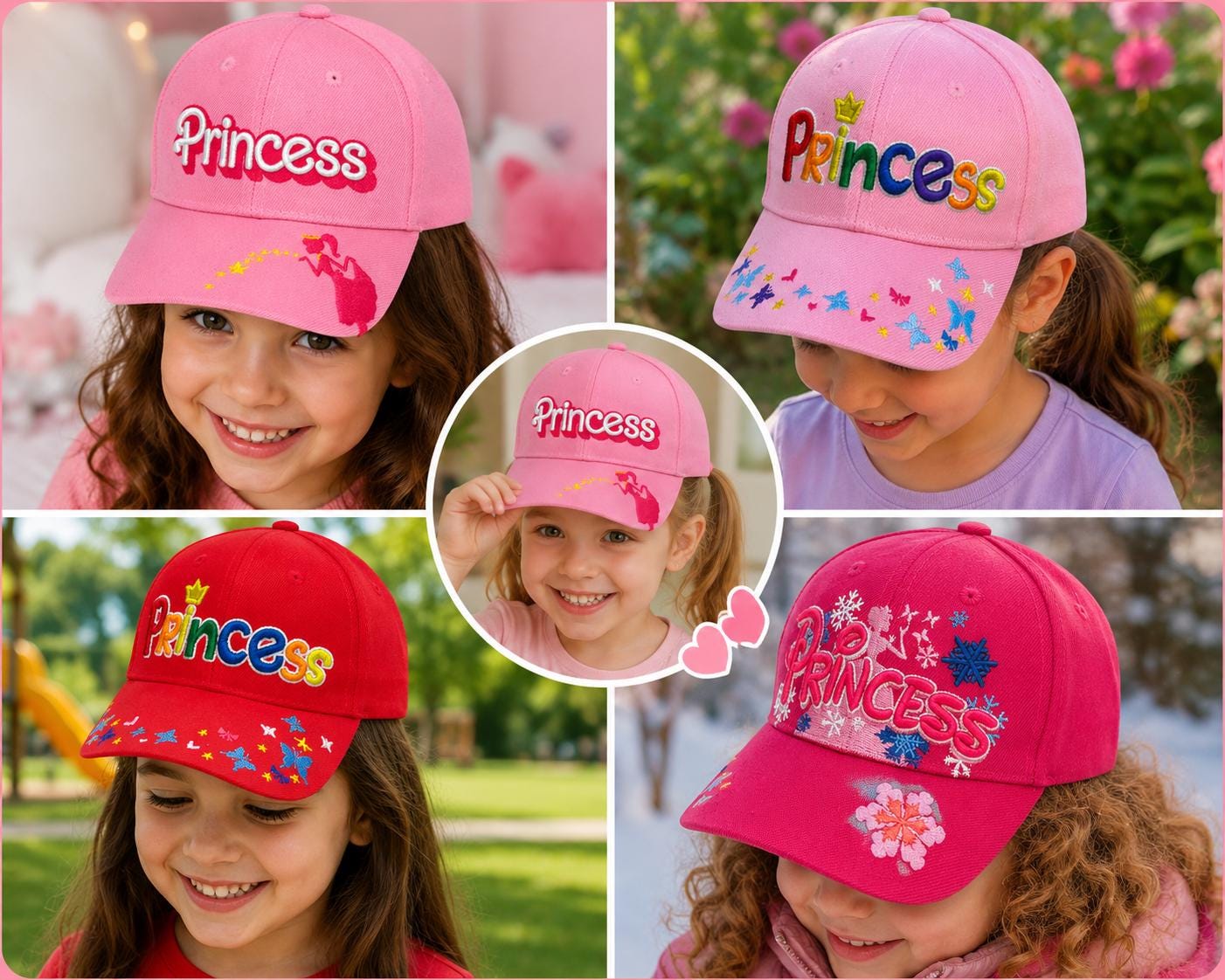 Girls Princess Baseball Cap | Kids Princess Hat | Pink Adjustable Snapback Cap | Embroidered Princess Crown Hat | Toddler Youth Girls Gift