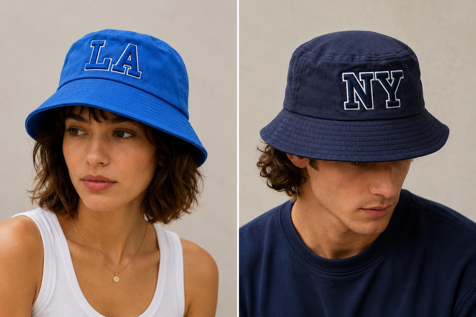 Navy Blue Embroidered NY Bucket Hat | Cotton Travel Sun Fisherman Cap
