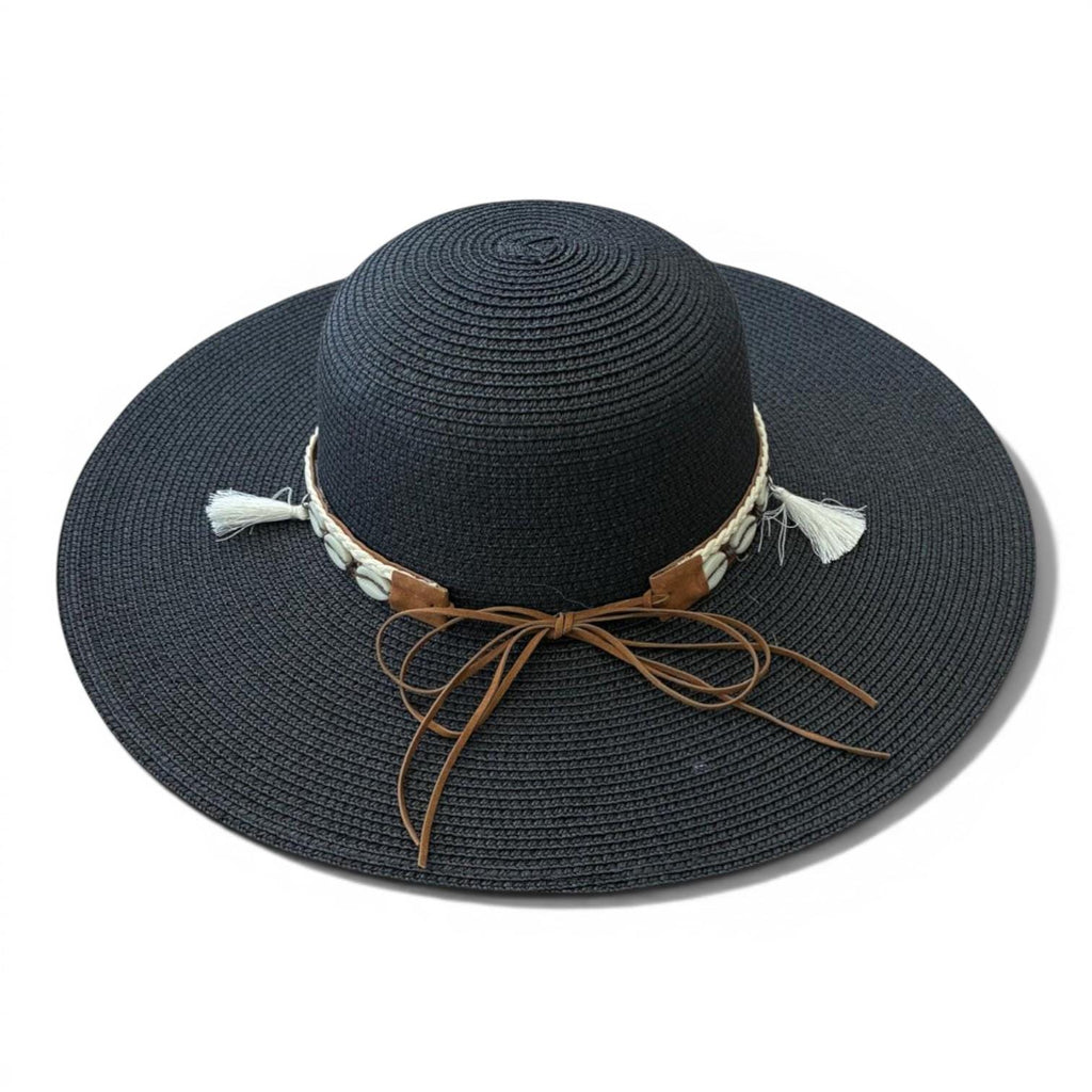 Boho Wide Brim Sun Hat with Shell Tassels | Beach Straw Vacation Accessory
