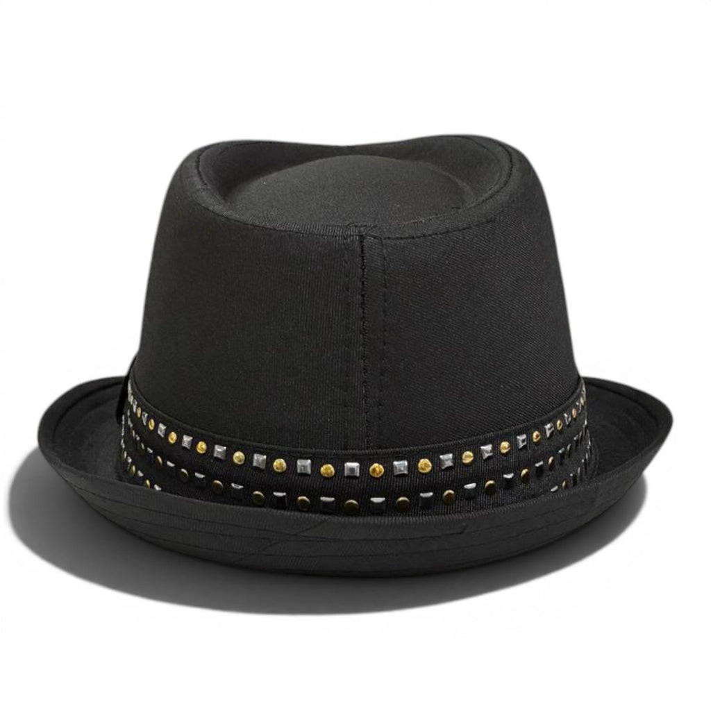 Black Studded Band Fedora Hat | Unisex Rock Style Trilby Accessory