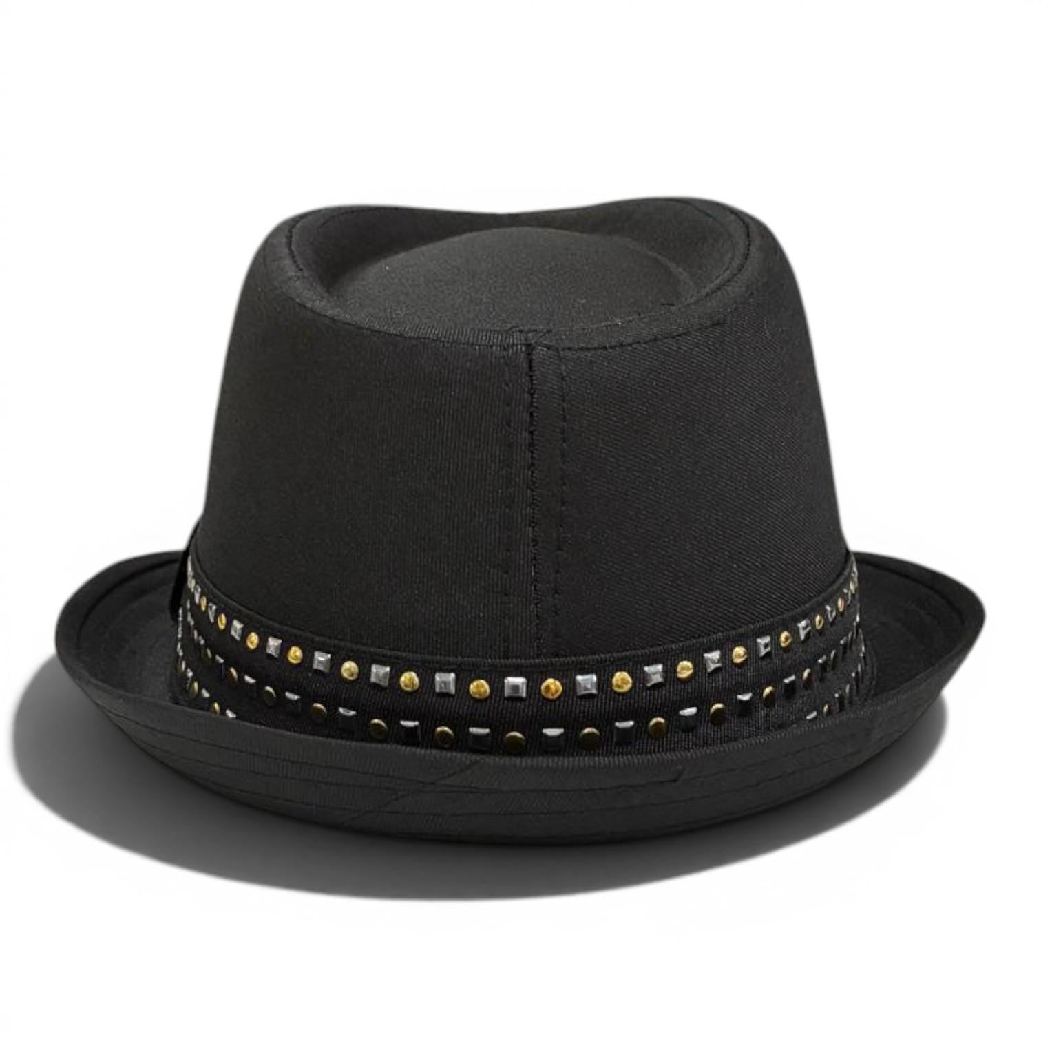 Black Studded Band Fedora Hat | Unisex Rock Style Trilby Accessory