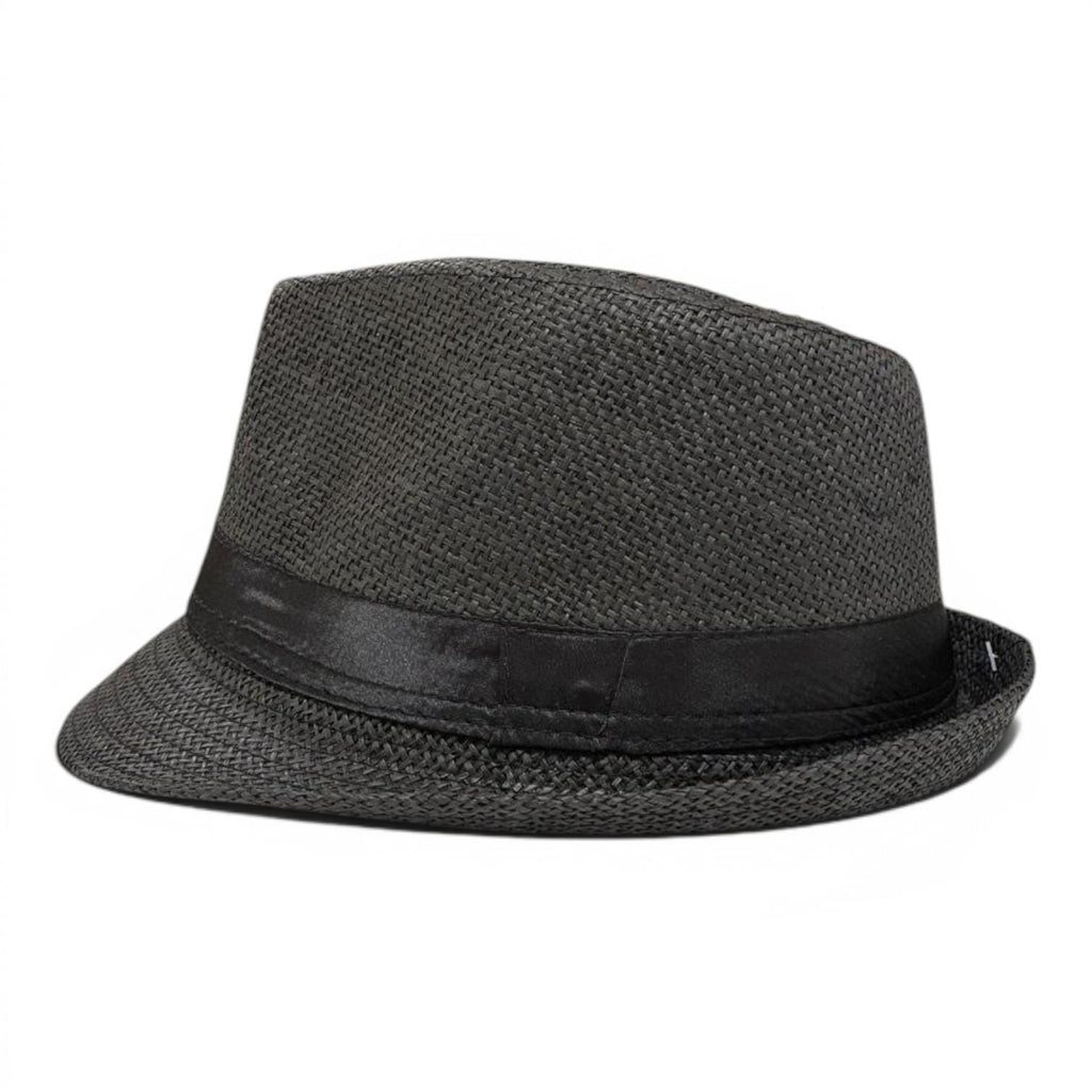 Black Straw Fedora Hat | Lightweight Trilby, Wide Brim, Unisex Summer Vacation Accessory