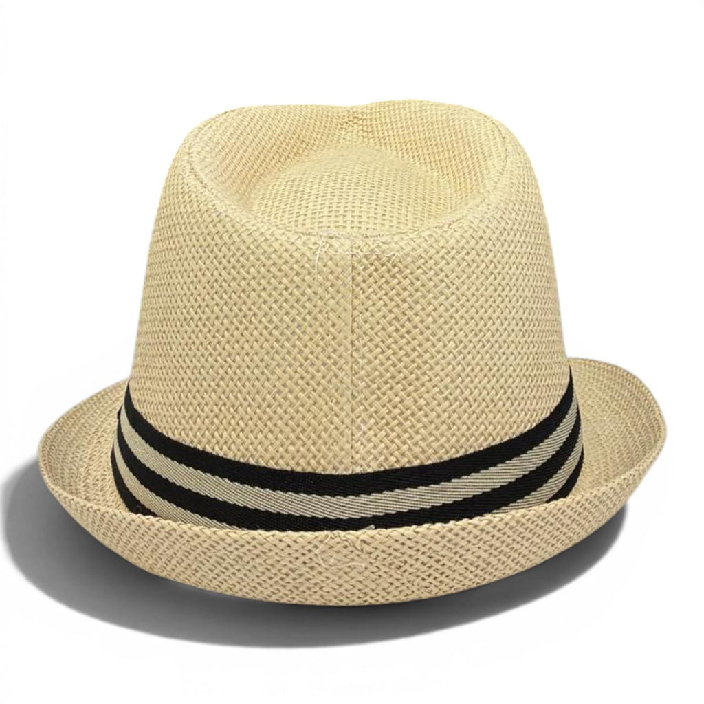 Natural Straw Fedora Hat | Unisex Summer Trilby with Black Stripe Band
