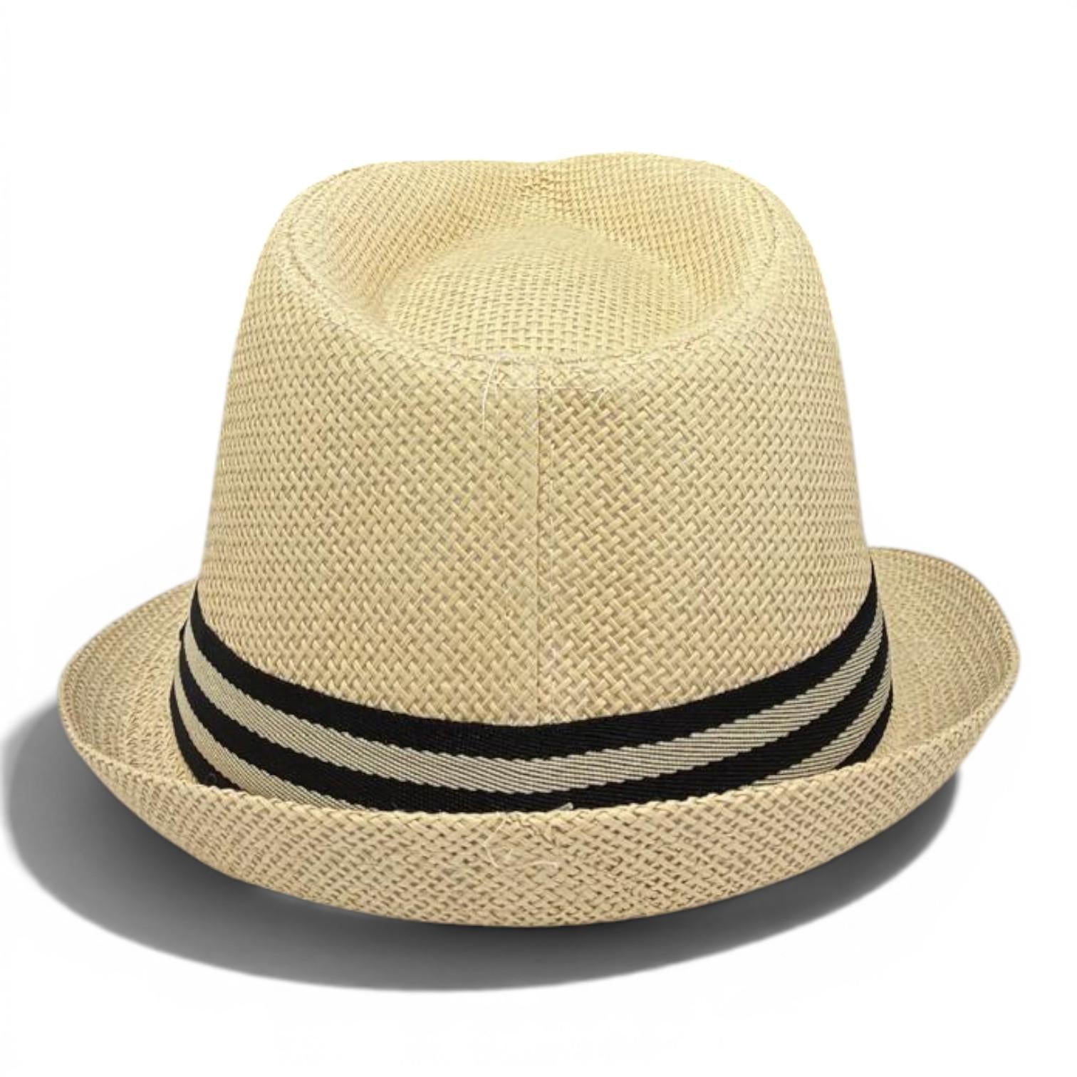 Natural Straw Fedora Hat | Unisex Summer Trilby with Black Stripe Band
