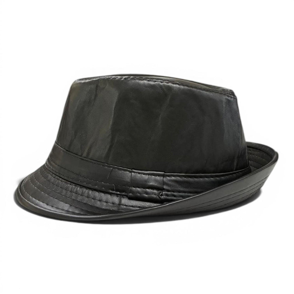 Black Faux Leather Fedora Hat | Classic Vegan Trilby Style