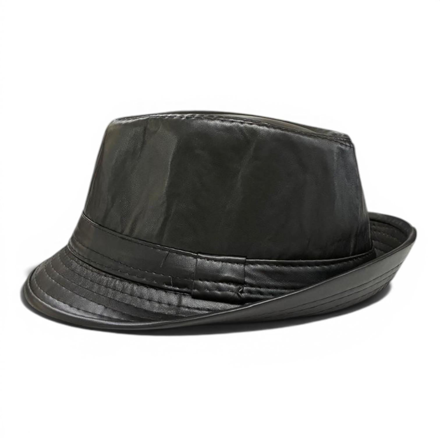 Black Faux Leather Fedora Hat | Classic Vegan Trilby Style