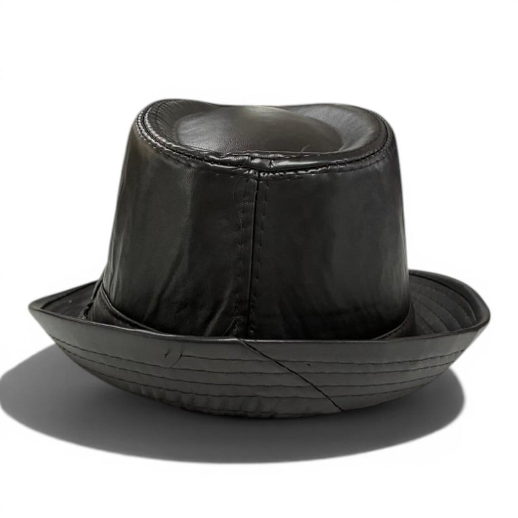 Black Faux Leather Fedora Hat | Classic Vegan Trilby Style