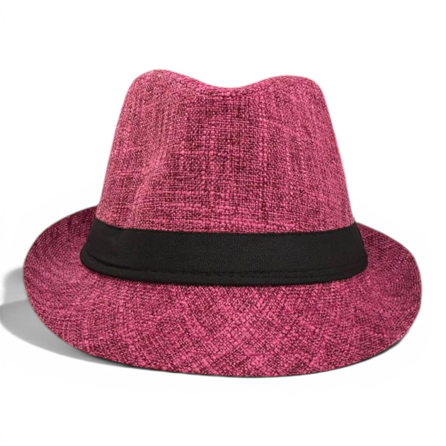 Pink Woven Fedora Hat | Lightweight Summer Trilby with Black Band, Vacation Accessory