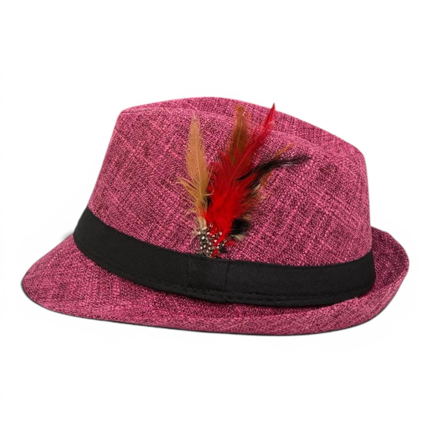 Pink Woven Fedora Hat | Lightweight Summer Trilby with Black Band, Vacation Accessory