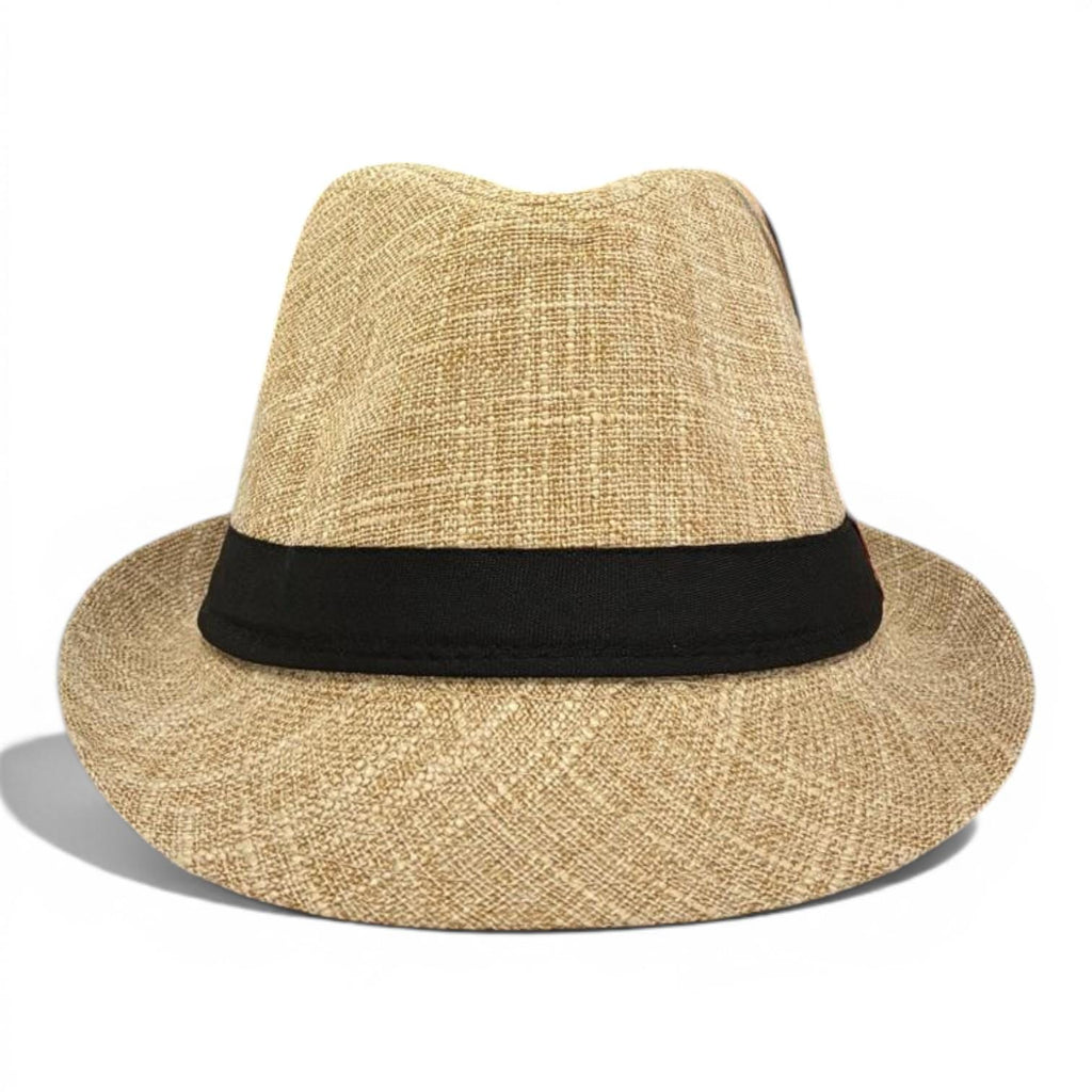 Classic Tan Fedora Hat | Lightweight Straw Trilby, Black Band, Unisex Summer Beach Vacation Accessory