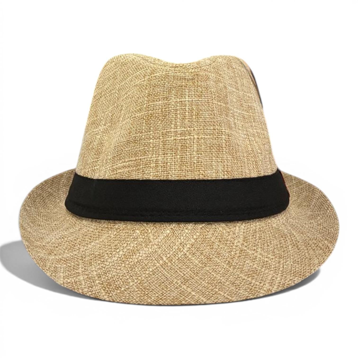 Classic Tan Fedora Hat | Lightweight Straw Trilby, Black Band, Unisex Summer Beach Vacation Accessory