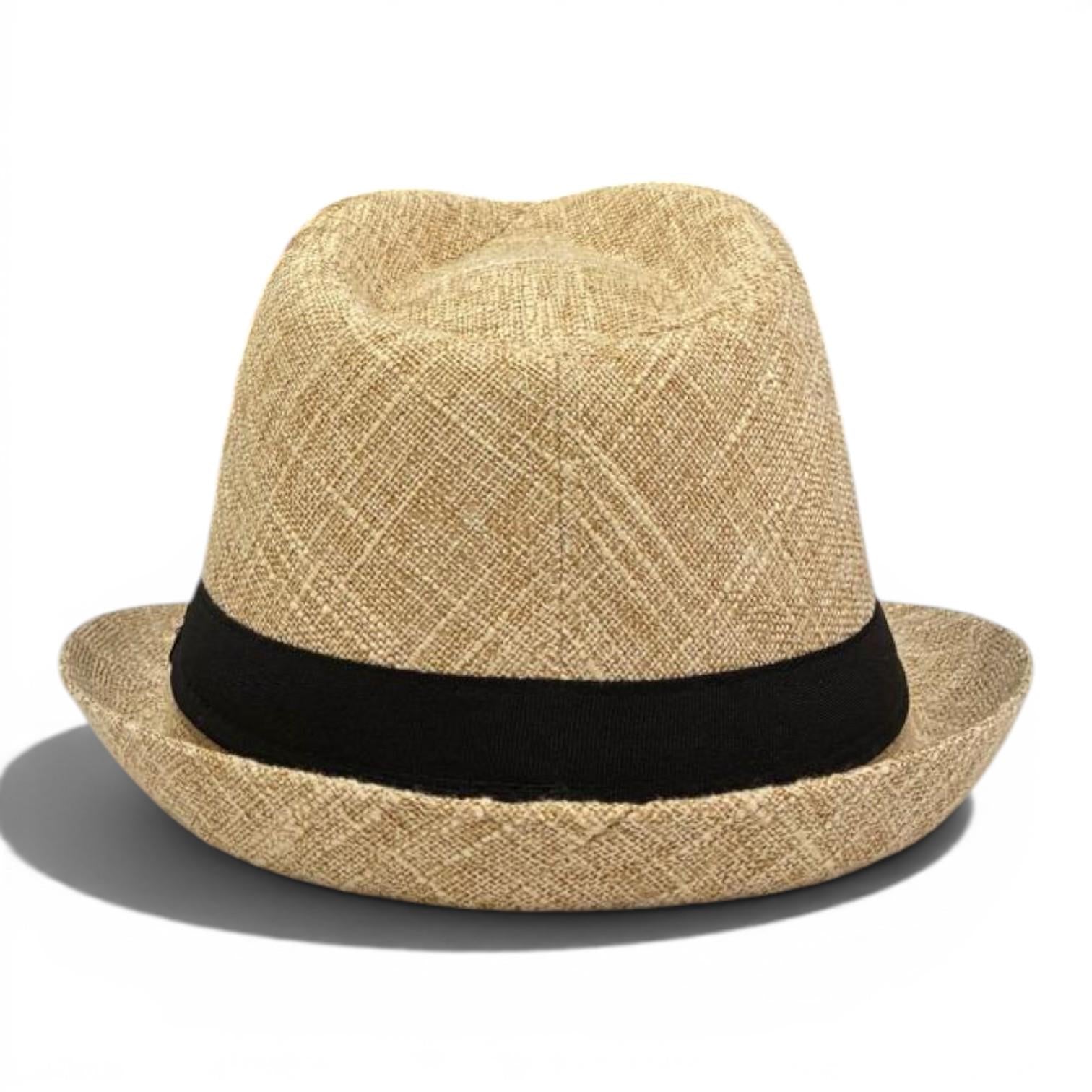 Classic Tan Fedora Hat | Lightweight Straw Trilby, Black Band, Unisex Summer Beach Vacation Accessory