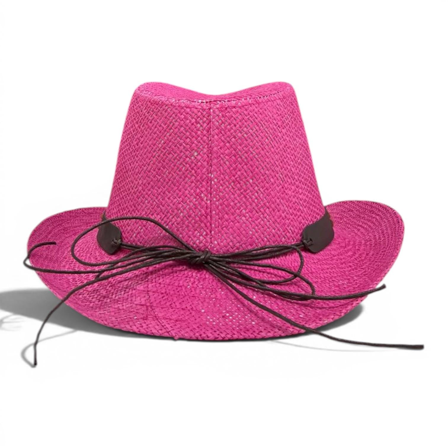 Hot Pink Straw Cowboy Hat | Turquoise Concho Western Band, Wooden Beads