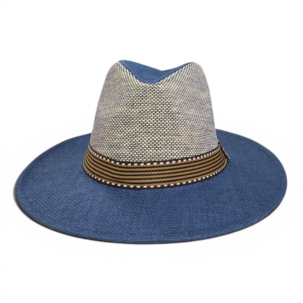 Two-Tone Blue Wide Brim Fedora Hat | Woven Straw Sun Hat, Resort Wear