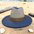 Two-Tone Blue Wide Brim Fedora Hat | Woven Straw Sun Hat, Resort Wear