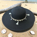 Boho Wide Brim Sun Hat with Shell Tassels | Beach Straw Vacation Accessory
