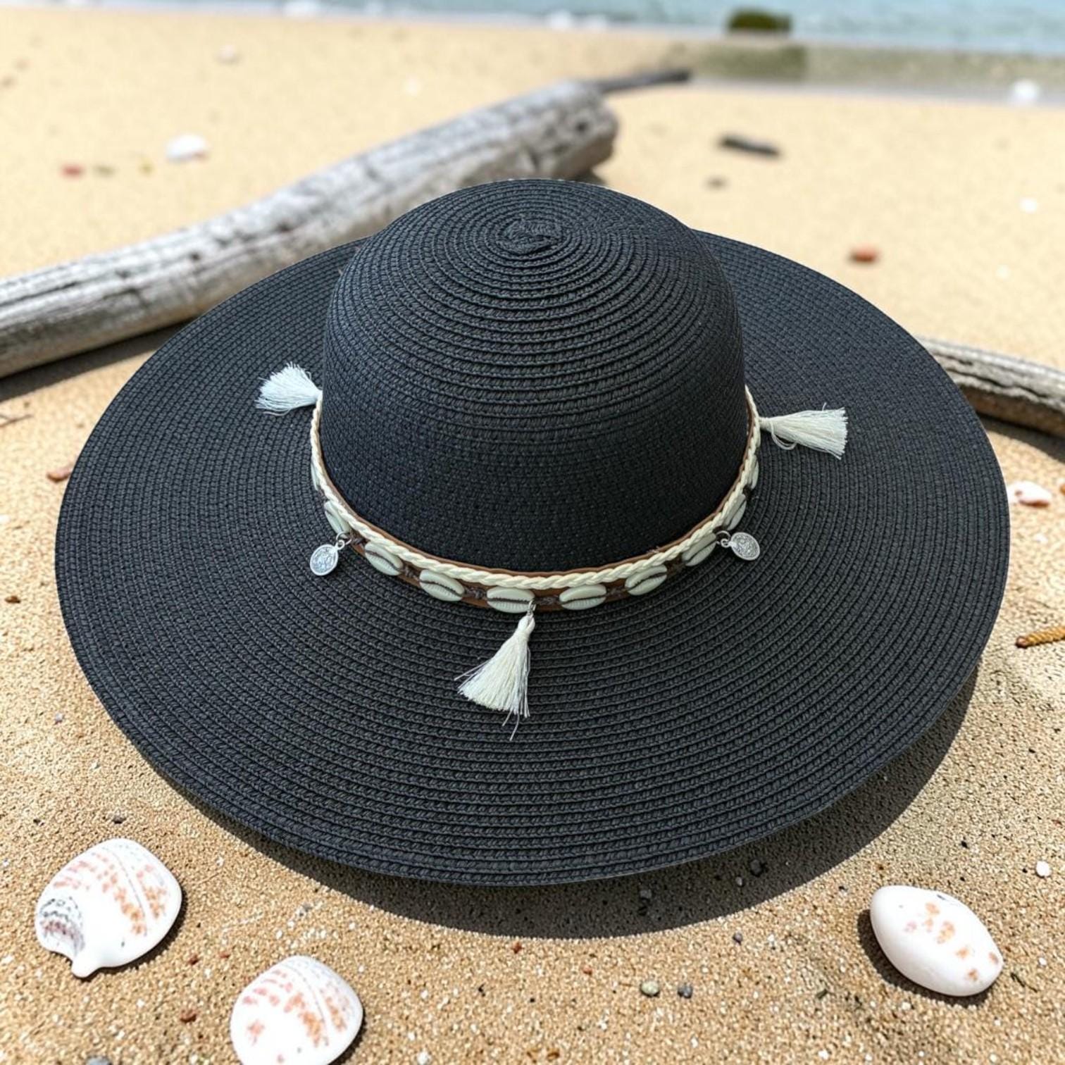Boho Wide Brim Sun Hat with Shell Tassels | Beach Straw Vacation Accessory