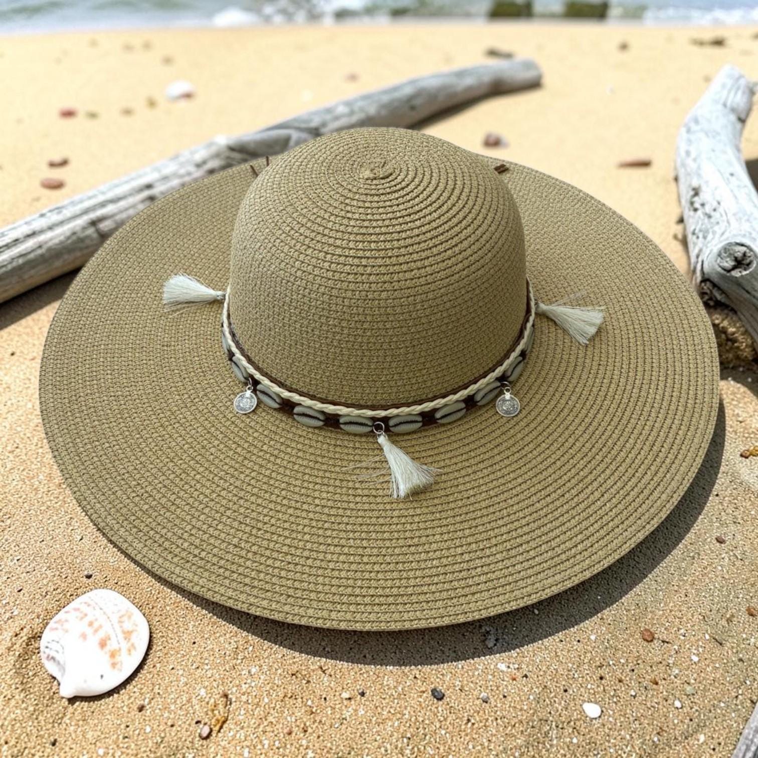 Boho Wide Brim Straw Hat with Shell Tassels | Beach Vacation Sun Hat