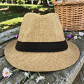Classic Tan Fedora Hat | Lightweight Straw Trilby, Black Band, Unisex Summer Beach Vacation Accessory
