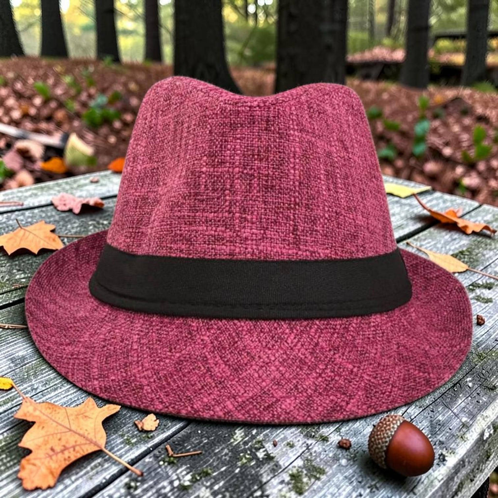 Pink Woven Fedora Hat | Lightweight Summer Trilby with Black Band, Vacation Accessory