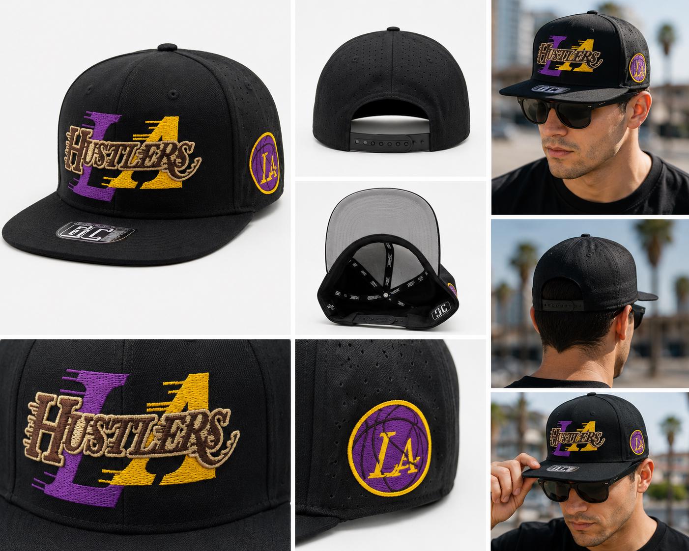 Vintage LA Hustlers Snapback Hat, Embroidered Basketball Cap, Purple Gold Streetwear
