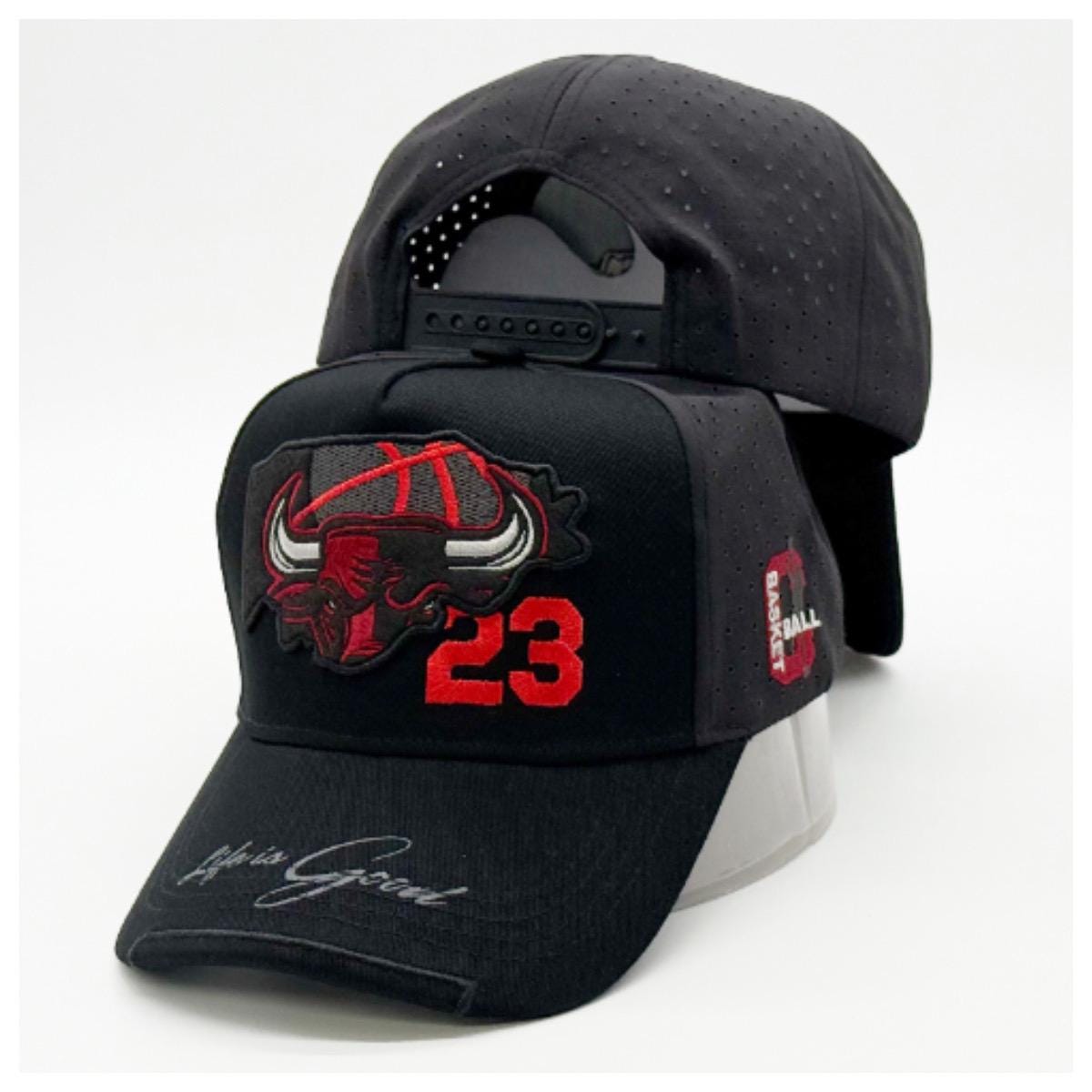 Vintage Bulls 23 Snapback Hat, Embroidered Basketball Cap, Black Red Performance Fabric
