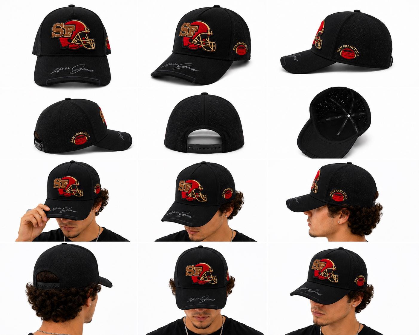 SF Football Helmet Embroidered Snapback Hat | Black Trucker Cap | Game Day Apparel
