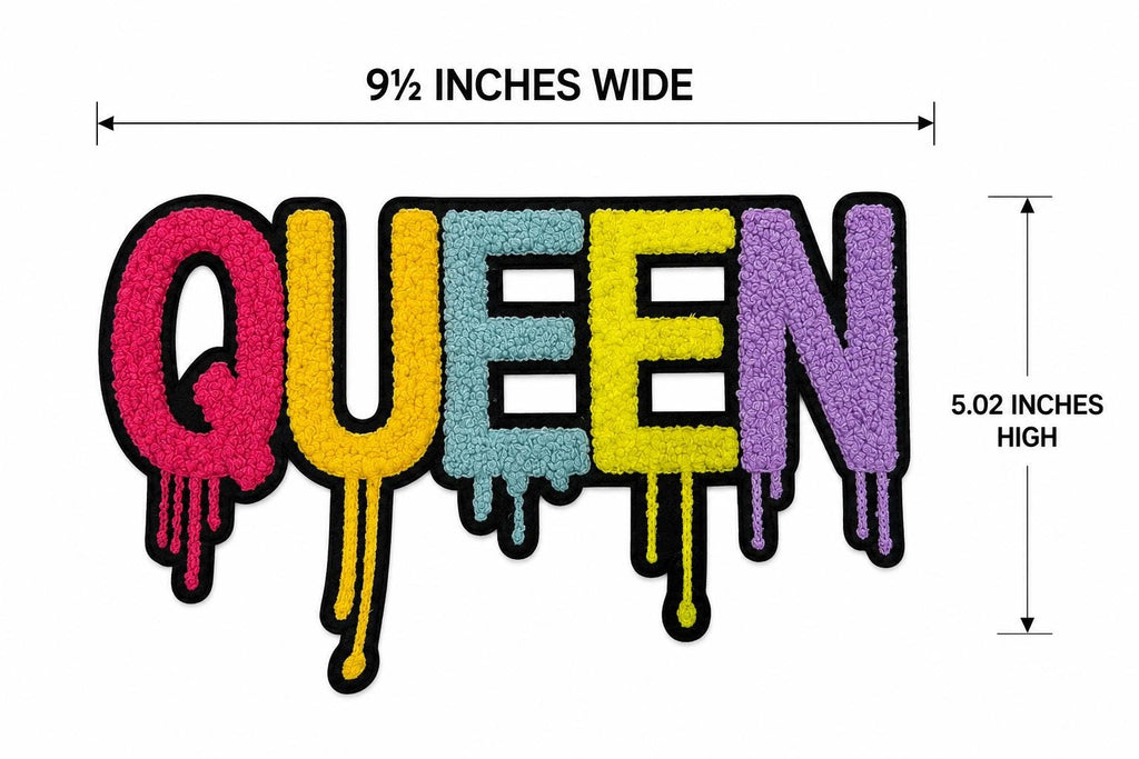 Queen Chenille Iron-On Patch – 9.5" Large Embroidered Graffiti Letter Patch For Denim Jackets, Hoodies, Backpacks & Diy Clothing