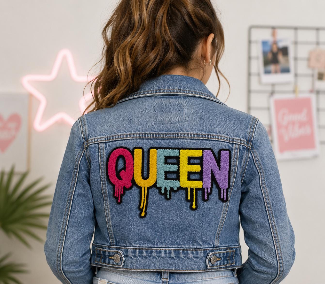 Queen Chenille Iron-On Patch – 9.5" Large Embroidered Graffiti Letter Patch For Denim Jackets, Hoodies, Backpacks & Diy Clothing