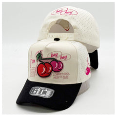 Good Mood Club Cherry Trucker Hat - Cream & Black Snapback