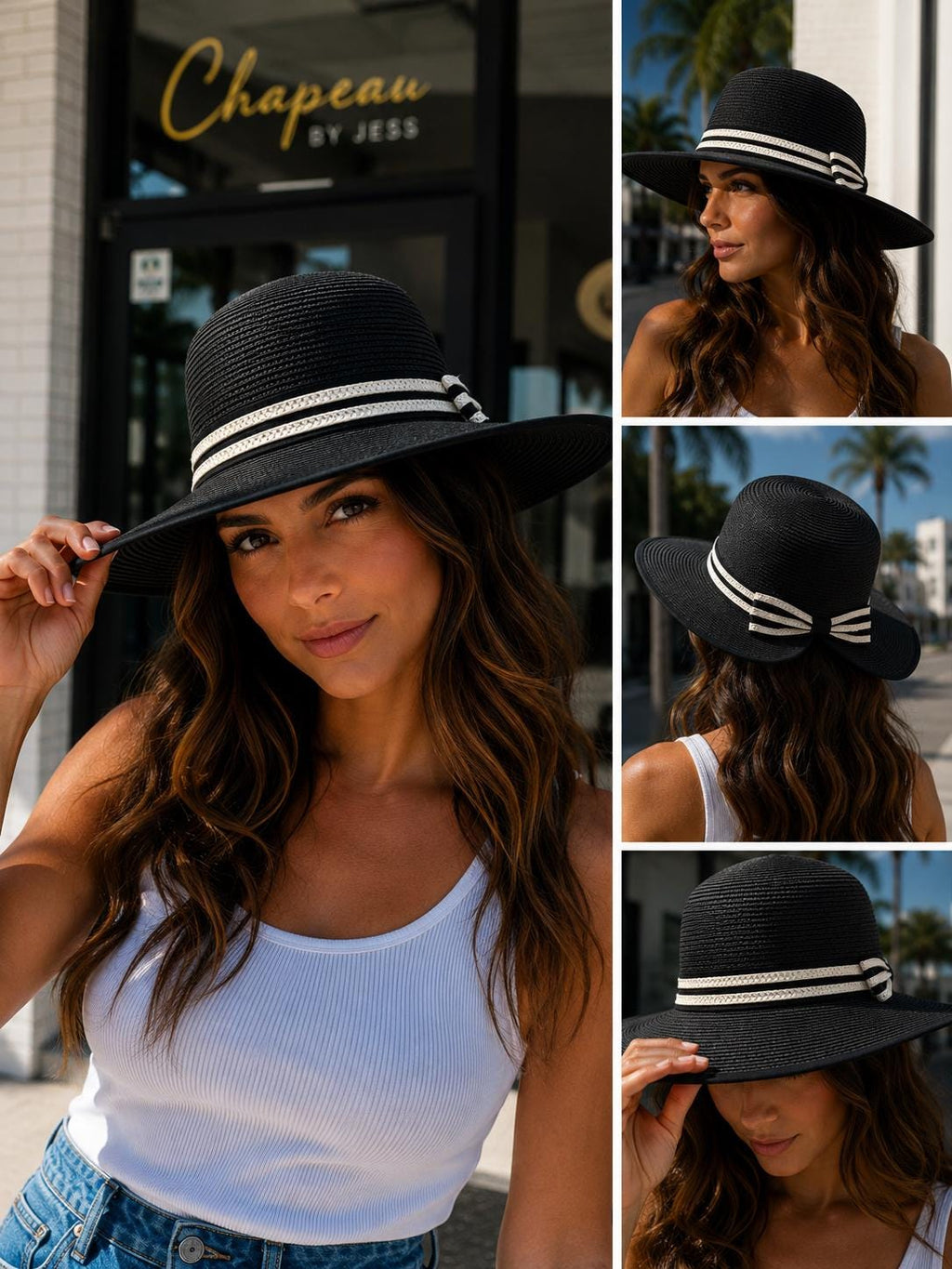 Women's Wide Brim Straw Sun Hat with Back Bow – Foldable UV Protection Beach Hat