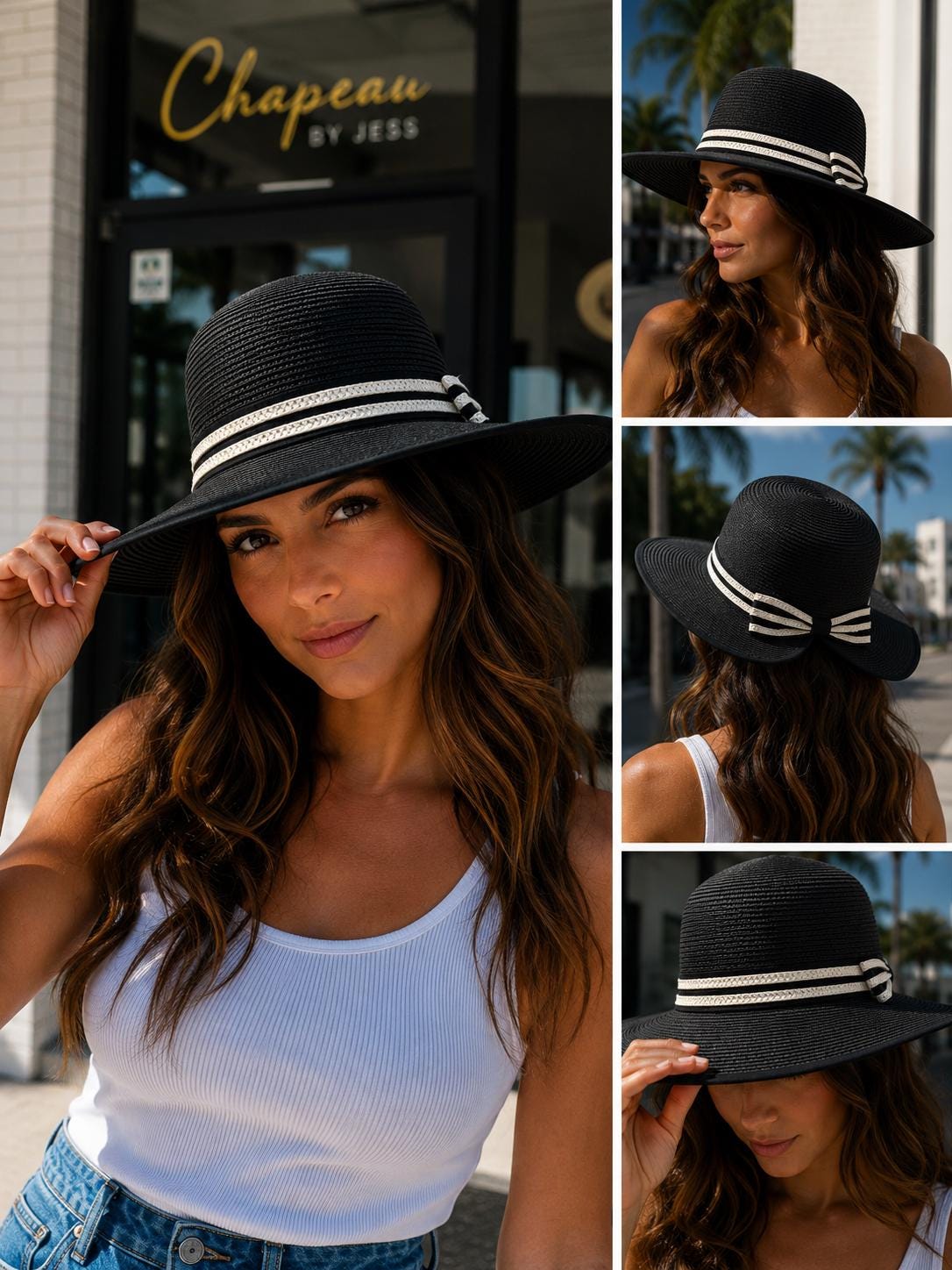 Women's Wide Brim Straw Sun Hat with Back Bow – Foldable UV Protection Beach Hat
