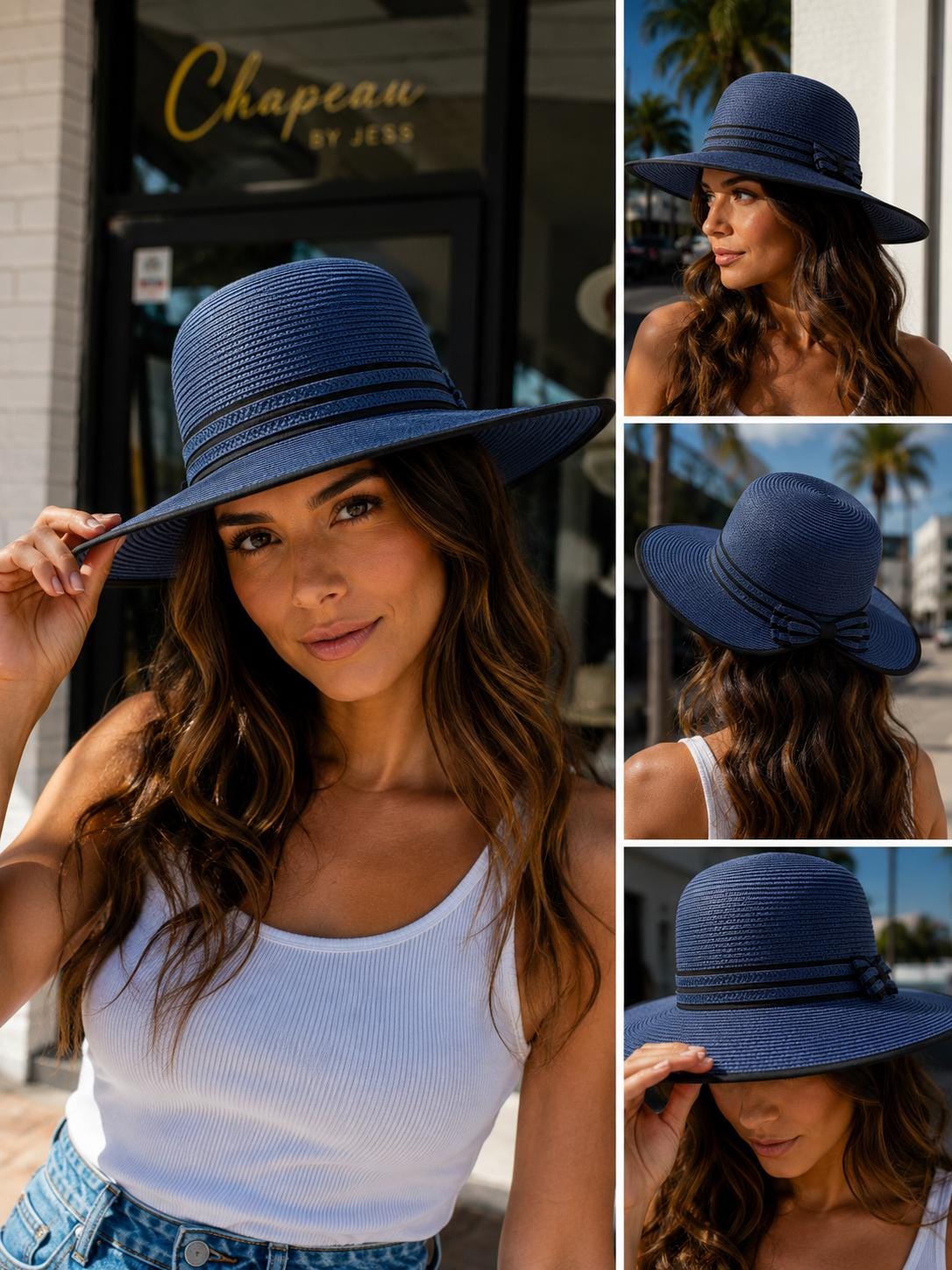 Women's Wide Brim Straw Sun Hat with Back Bow – Foldable UV Protection Beach Hat