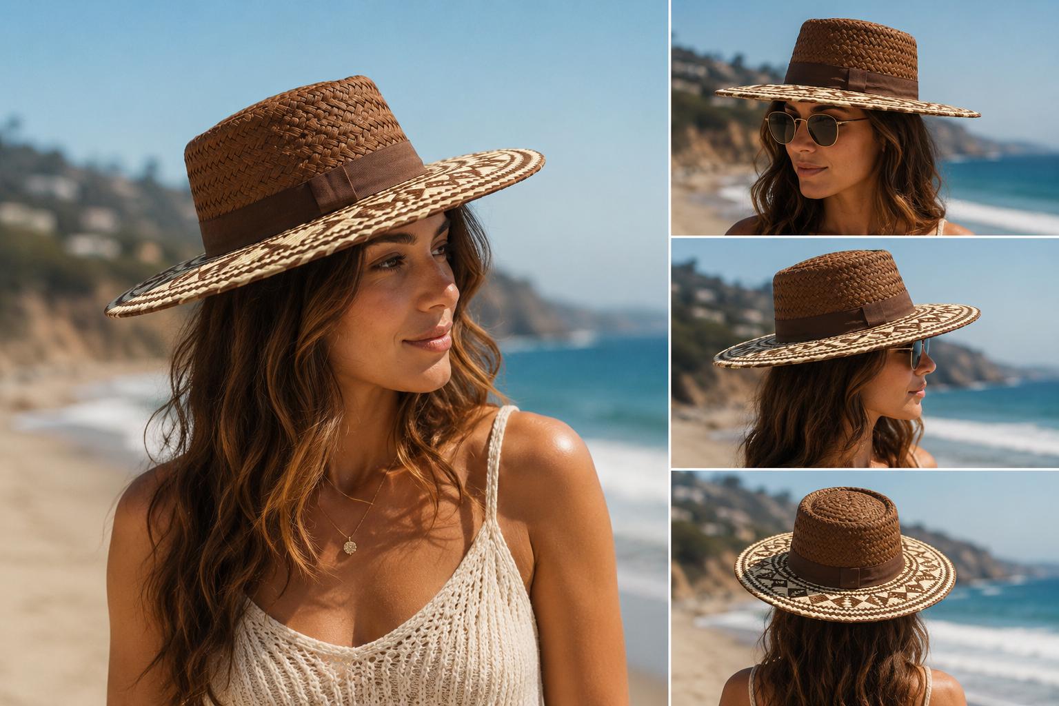 Patterned Wide Brim Straw Sun Hat | Handwoven Beach Fedora | Unisex Summer Sun Hat