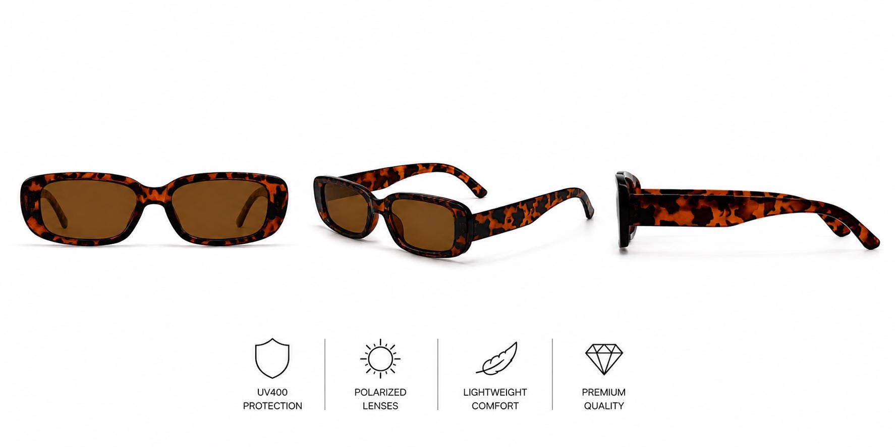 Retro Rectangle Sunglasses | Vintage Thick Frame UV400 Shades | Unisex Fashion Eyewear
