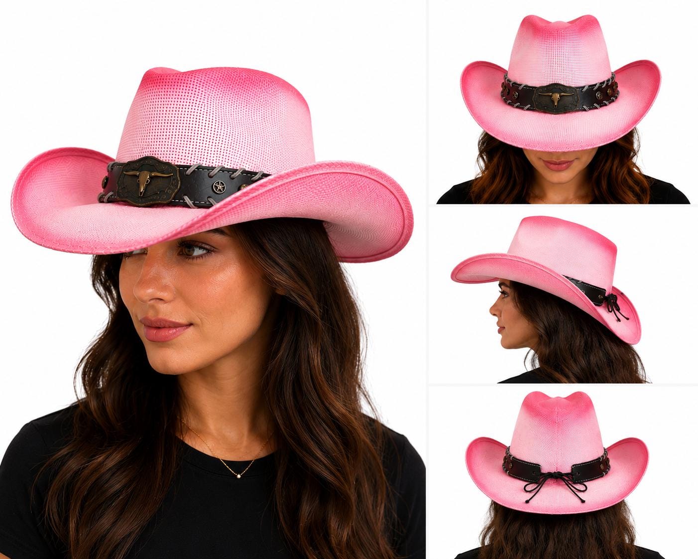 Pink & Tan Western Straw Cowboy Hat | Lightweight Sun Hat | Unisex