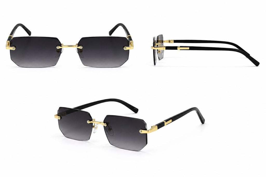 Luxury Rimless Rectangle Sunglasses | Gold Metal Frame | UV400 Fashion Shades for Men & Women