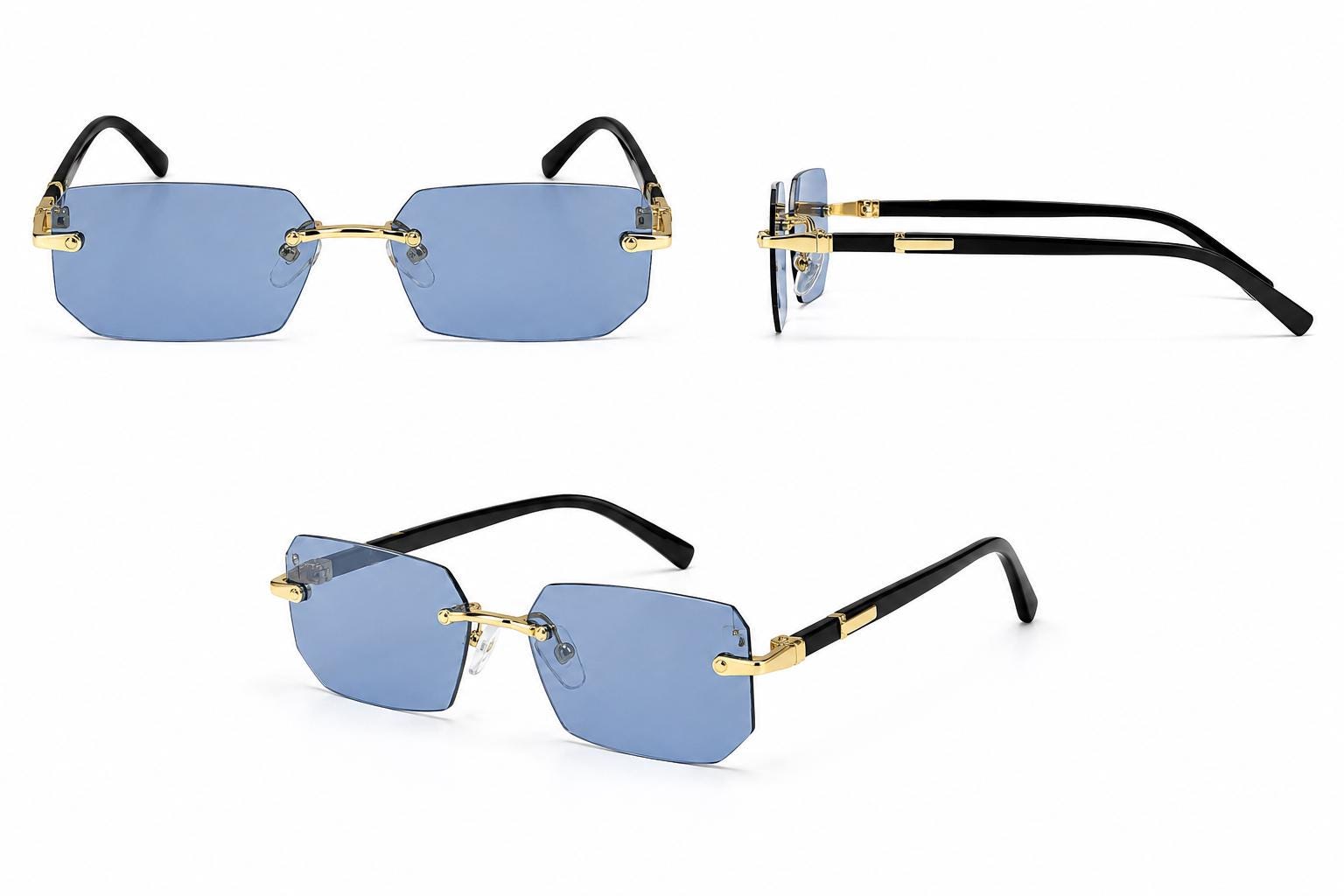 Luxury Rimless Rectangle Sunglasses | Gold Metal Frame | UV400 Fashion Shades for Men & Women