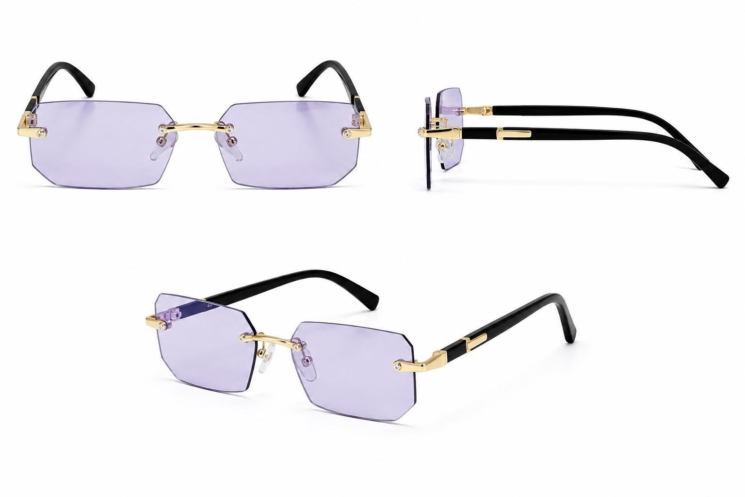 Luxury Rimless Rectangle Sunglasses | Gold Metal Frame | UV400 Fashion Shades for Men & Women