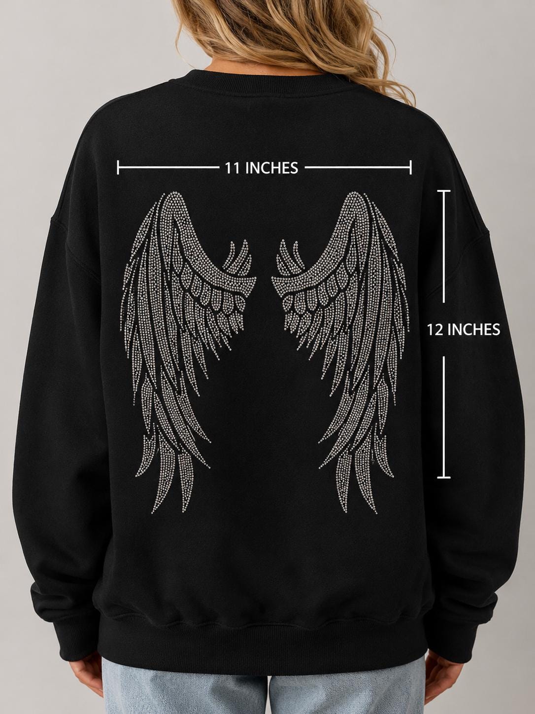 Rhinestone Angel Wing Iron-On Decal | Crystal Wing Applique | Hot Fix Bling Transfer for Jackets, Hoodies, T-Shirts & DIY Fashion
