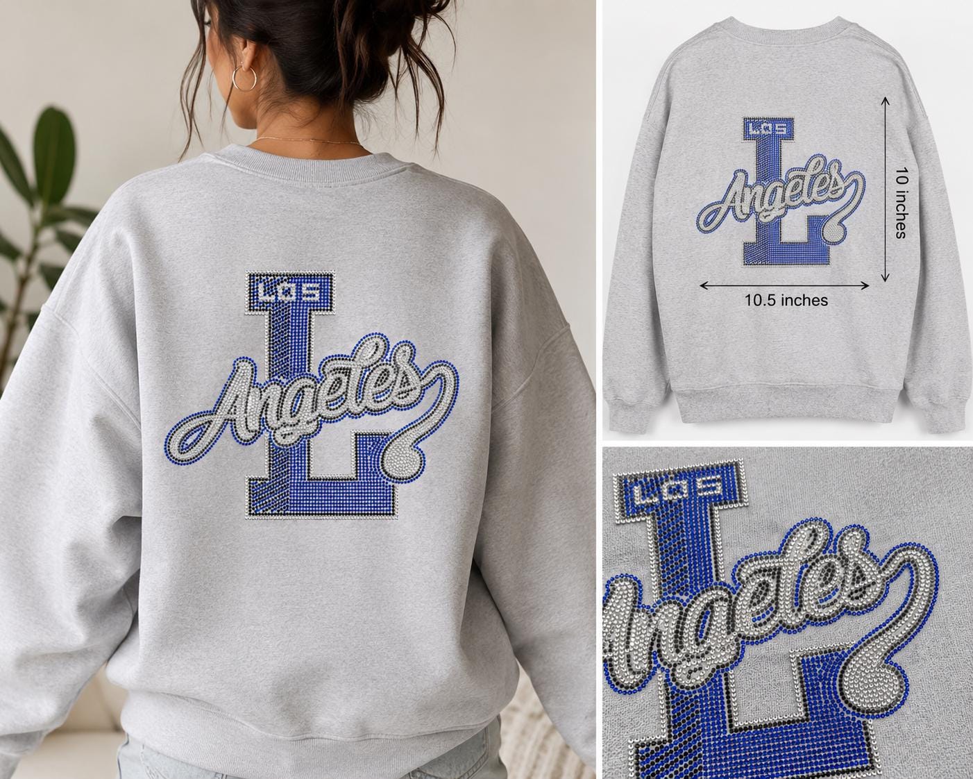 Los Angeles Rhinestone Iron-On Decal | Blue & Silver Crystal Heat Press Transfer | Bling LA Applique
