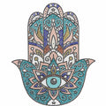 Rhinestone Hamsa Hand Iron-On Heat Transfer | Evil Eye Crystal Decal | Blue Boho Applique for Sweatshirts, Hoodies & T-Shirts